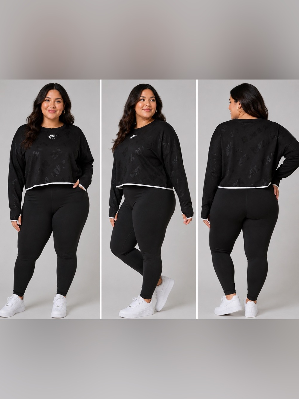 Nike Air Dri-FIT Cropped Long Sleeve Top Black Jacquard Logo 2X